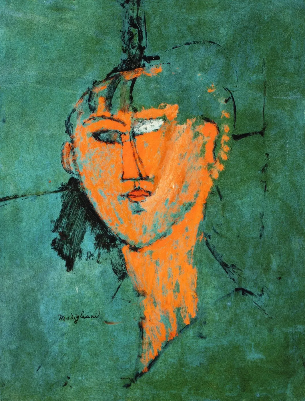 Amedeo Modigliani — Tête Rouge, 1915 — archival fine-art edition in a genuine 19th-century antique frame, sourced individually in Paris · Eugénie's Secret Museum ESM-03