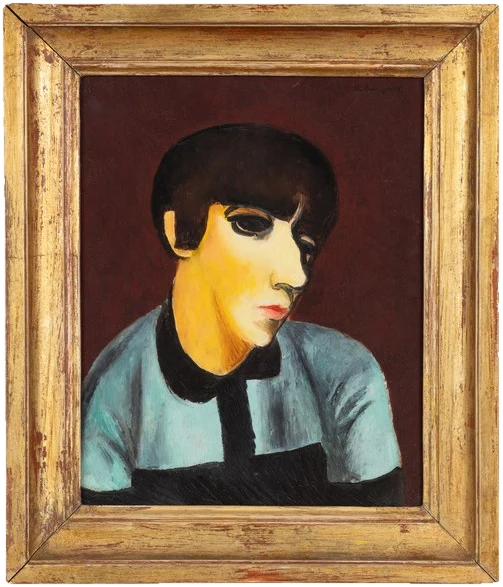 Moïse Kisling — Burgundy Portrait, c.1930 — archival fine-art edition in a genuine 19th-century antique frame, sourced individually in Paris · Eugénie's Secret Museum ESM-06