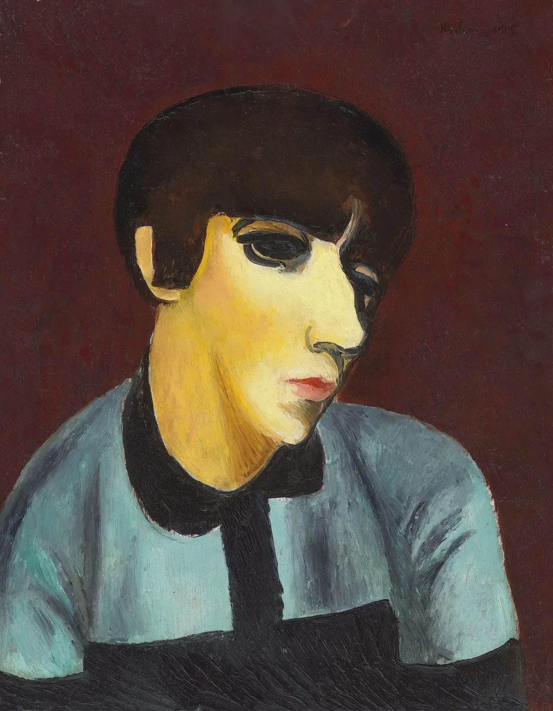 Moïse Kisling — Burgundy Portrait, c.1930 — archival fine-art edition in a genuine 19th-century antique frame, sourced individually in Paris · Eugénie's Secret Museum ESM-06